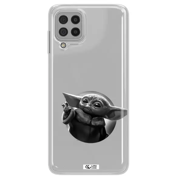 a black and white image of a baby yoda Samsung A22 4g Clear TPU Case