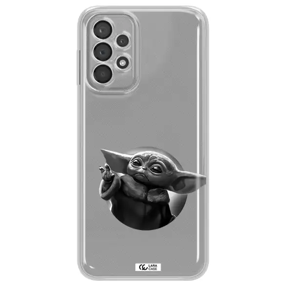 A Black And White Image Of A Baby Yoda Samsung A23 5G Clear Tpu Case