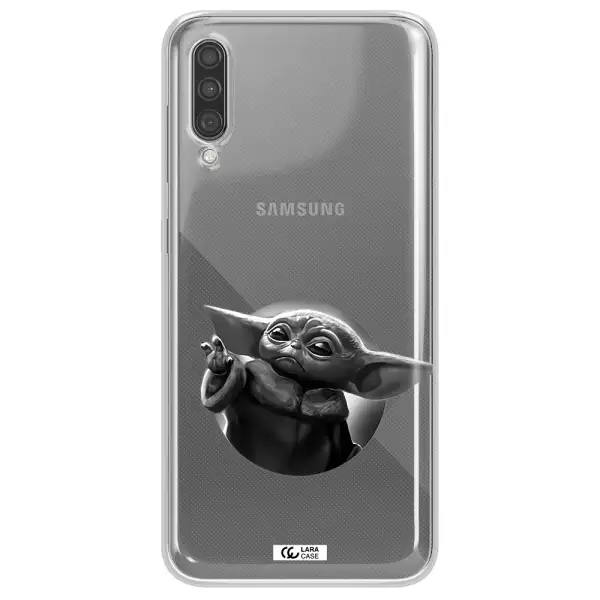 a black and white image of a baby yoda Samsung A30S Clear TPU Case