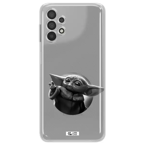 a black and white image of a baby yoda Samsung A32 Clear TPU Case