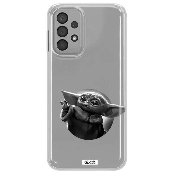 a black and white image of a baby yoda Samsung A33 Clear TPU Case