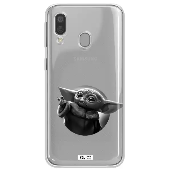 a black and white image of a baby yoda Samsung A40 Clear TPU Case
