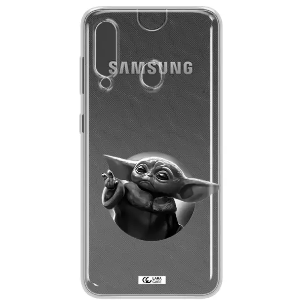 a black and white image of a baby yoda Samsung A60 Clear TPU Case