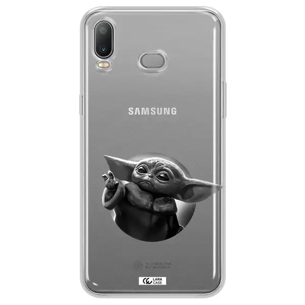 a black and white image of a baby yoda Samsung A6S Clear TPU Case