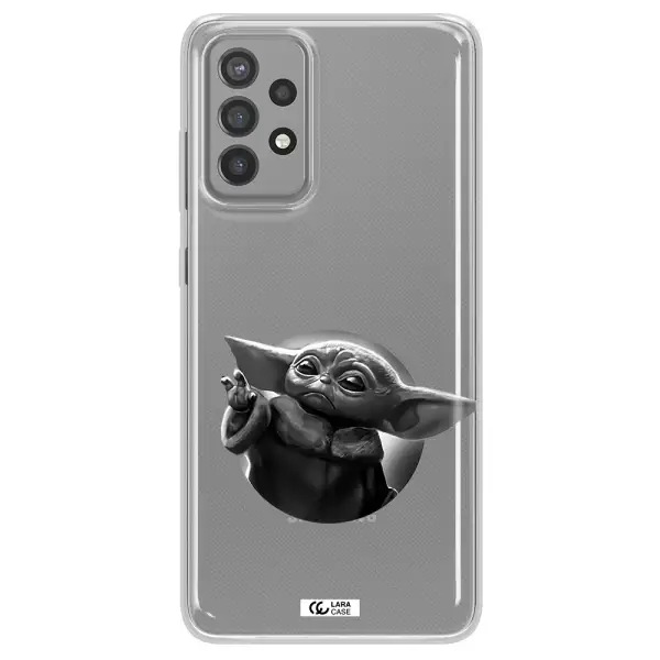 a black and white image of a baby yoda Samsung A72 Clear TPU Case