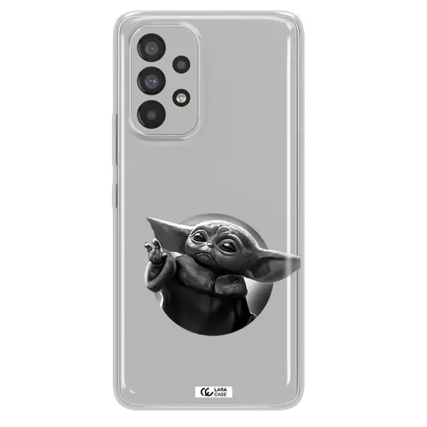 a black and white image of a baby yoda Samsung A73 Clear TPU Case
