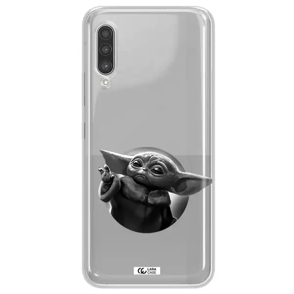 a black and white image of a baby yoda Samsung A90 Clear TPU Case