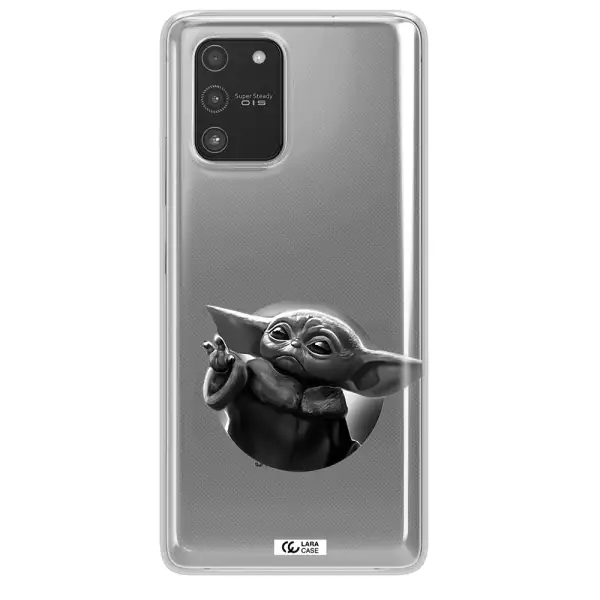 a black and white image of a baby yoda Samsung A91 Clear TPU Case