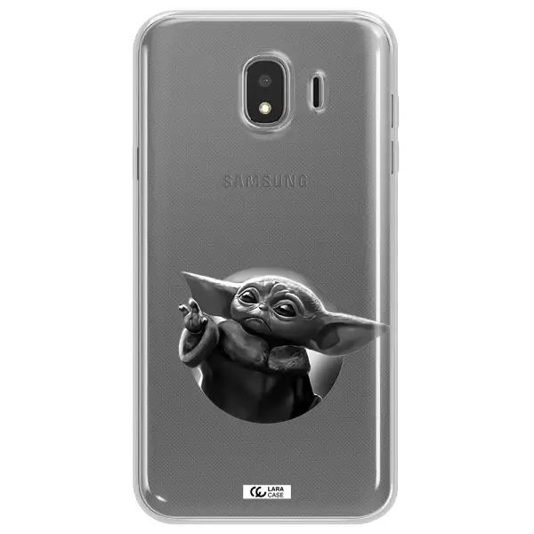 a black and white image of a baby yoda Samsung J4 Clear TPU Case