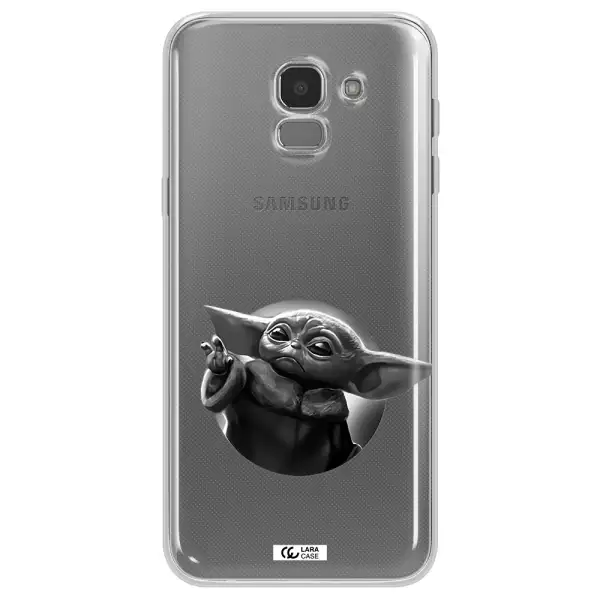 a black and white image of a baby yoda Samsung J6 Clear TPU Case