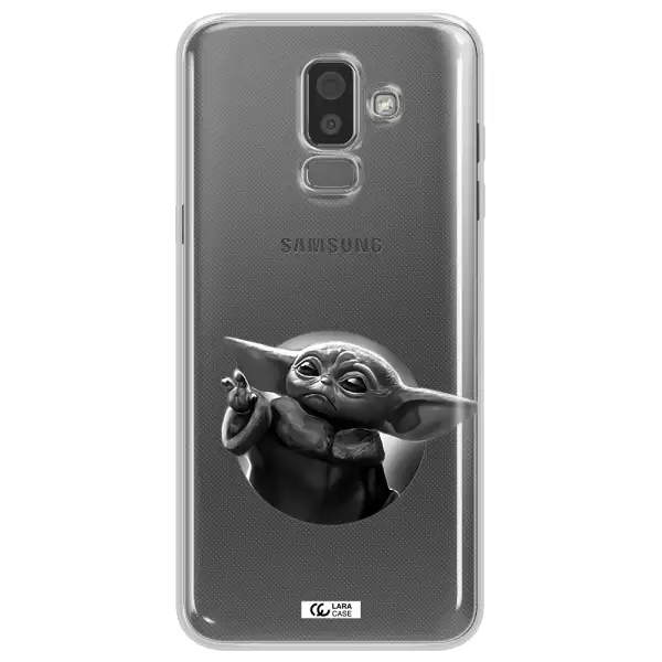 a black and white image of a baby yoda Samsung J8 Clear TPU Case