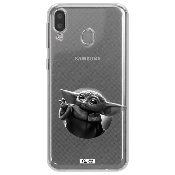 a black and white image of a baby yoda Samsung M20 Clear TPU Case