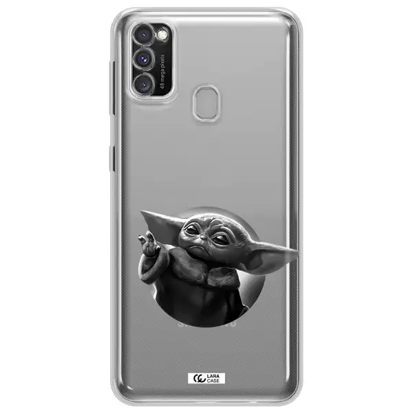 a black and white image of a baby yoda Samsung M30S Clear TPU Case