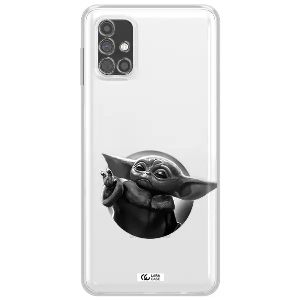 a black and white image of a baby yoda Samsung M51 Clear TPU Case