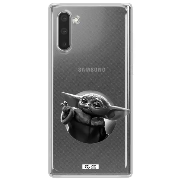 a black and white image of a baby yoda Samsung Note 10 Clear TPU Case