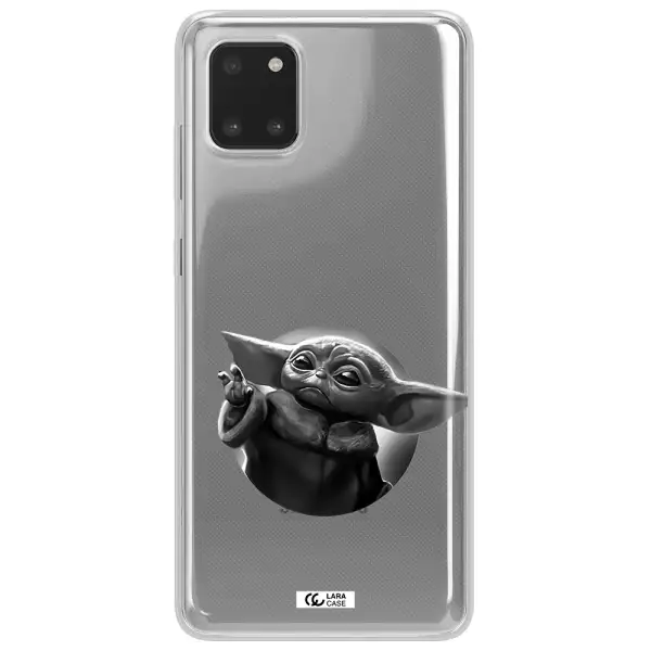 a black and white image of a baby yoda Samsung Note 10 Lite Clear TPU Case