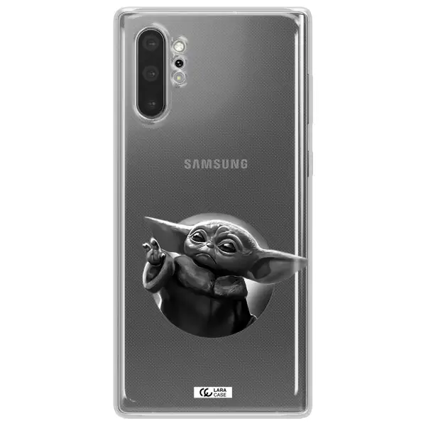 a black and white image of a baby yoda Samsung Note 10 Plus Clear TPU Case