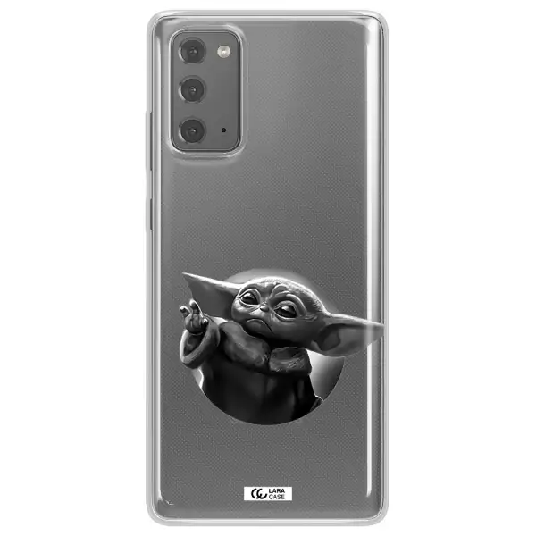 a black and white image of a baby yoda Samsung Note 20 Clear TPU Case