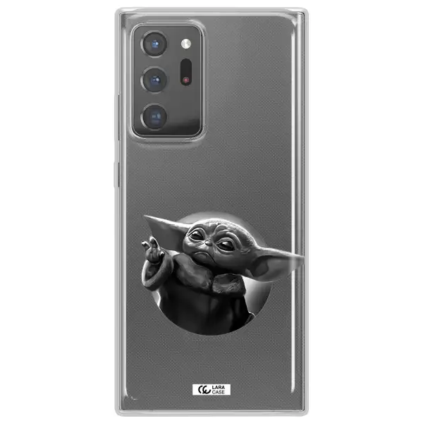 a black and white image of a baby yoda Samsung Note 20 Ultra Clear TPU Case