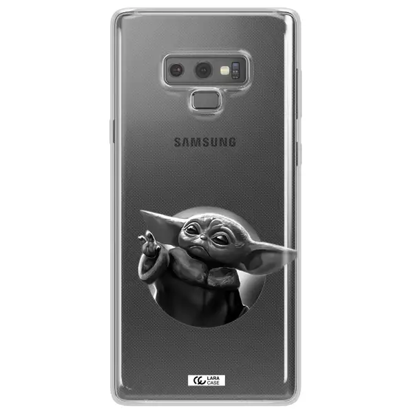 a black and white image of a baby yoda Samsung Note 9 Clear TPU Case