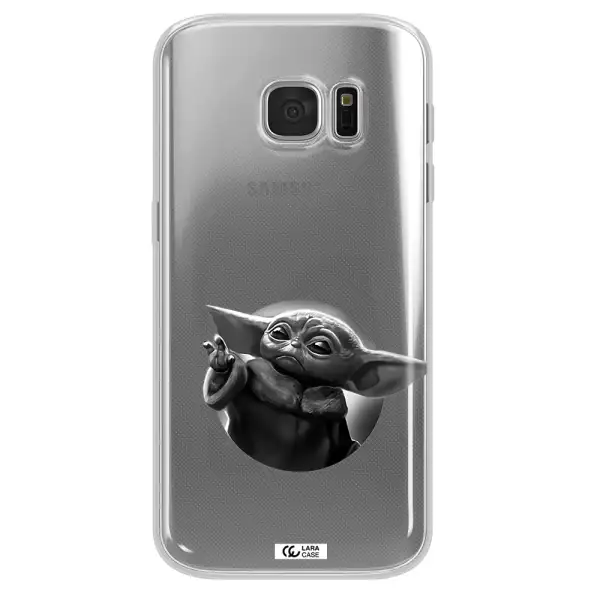 a black and white image of a baby yoda Samsung S 7 Clear TPU Case