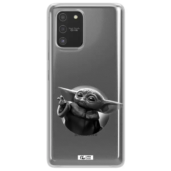 a black and white image of a baby yoda Samsung S10 Lite Clear TPU Case