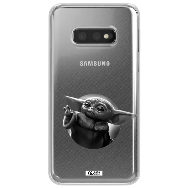 a black and white image of a baby yoda Samsung S10e Clear TPU Case