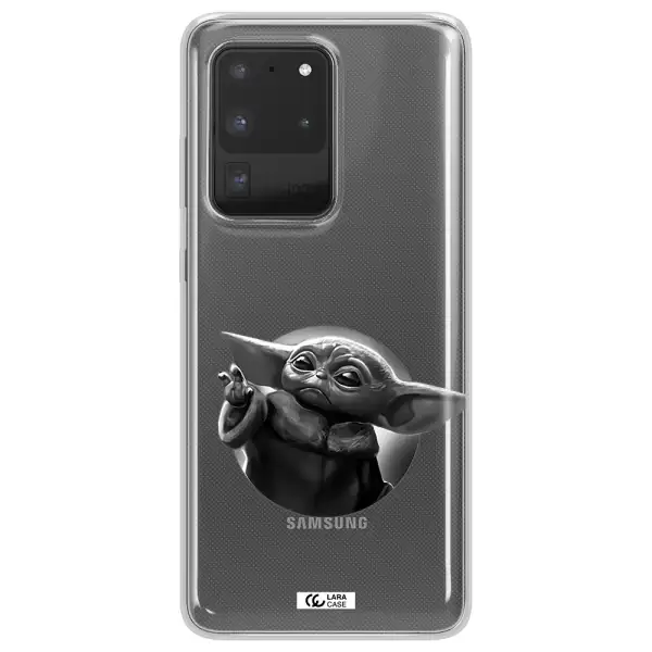 a black and white image of a baby yoda Samsung S20 Ultra Clear TPU Case