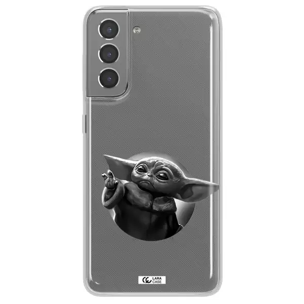 a black and white image of a baby yoda Samsung S21 Plus Clear TPU Case