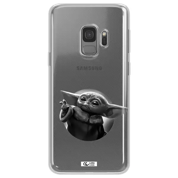 a black and white image of a baby yoda Samsung S9 Clear TPU Case