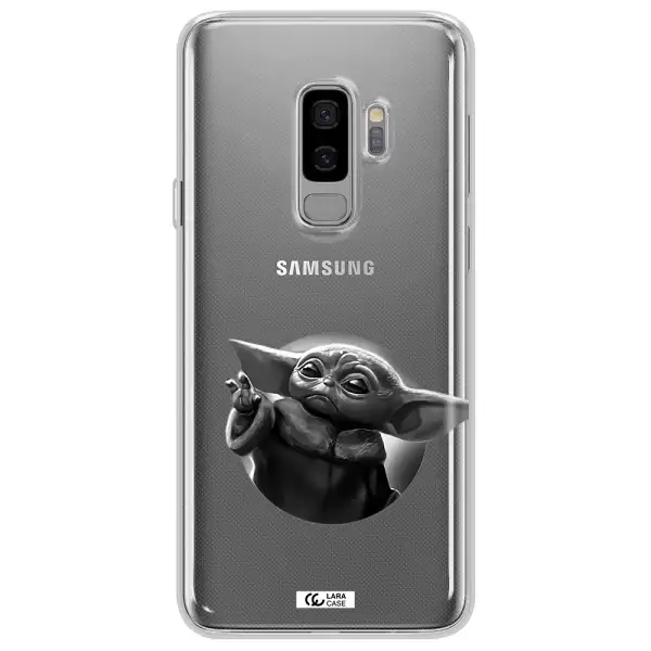a black and white image of a baby yoda Samsung S9 Plus Clear TPU Case