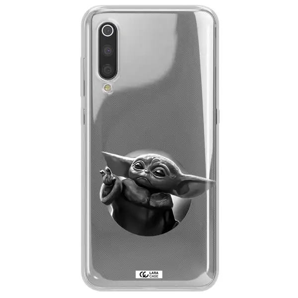 a black and white image of a baby yoda Xiaomi Mi 9 Clear TPU Case