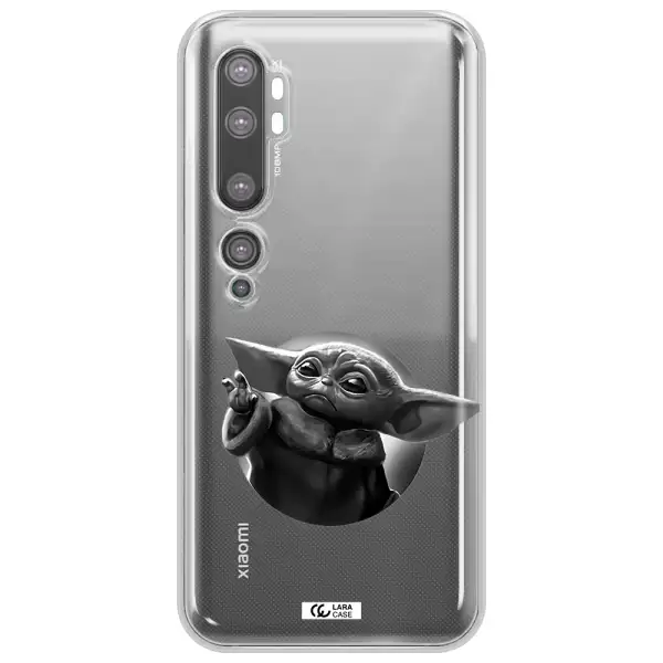 a black and white image of a baby yoda Xiaomi Mi Note 10 Clear TPU Case