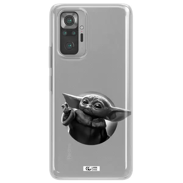 a black and white image of a baby yoda Xiaomi Note 10 Pro Clear TPU Case