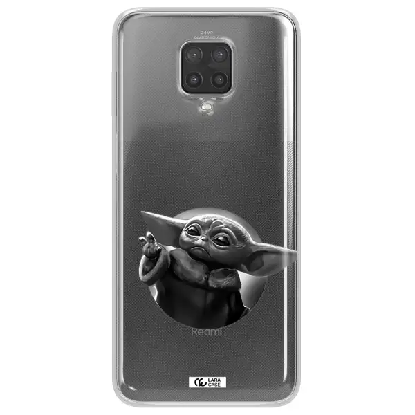 a black and white image of a baby yoda Xiaomi Note 9 Pro Clear TPU Case