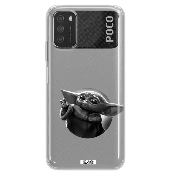 a black and white image of a baby yoda Xiaomi Poco M3 Clear TPU Case