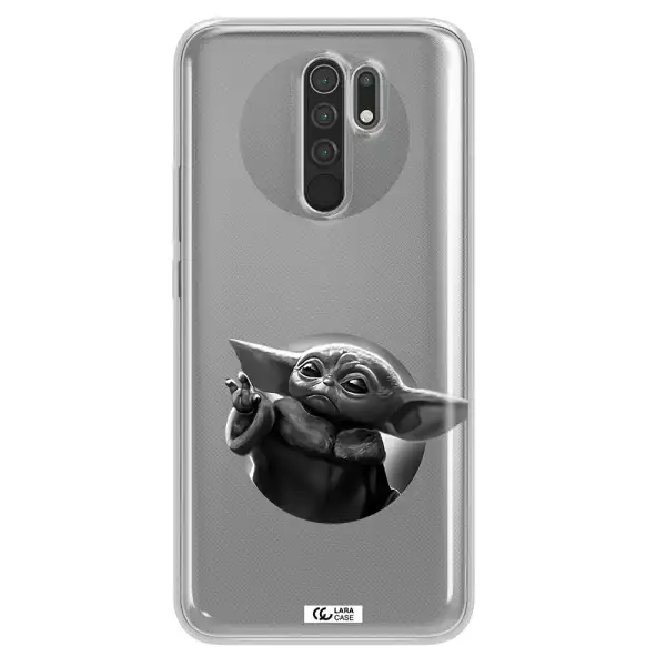 a black and white image of a baby yoda Xiaomi Redmi 9 Clear TPU Case
