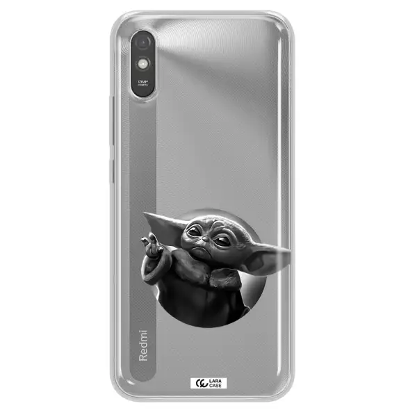 a black and white image of a baby yoda Xiaomi Redmi 9A Clear TPU Case