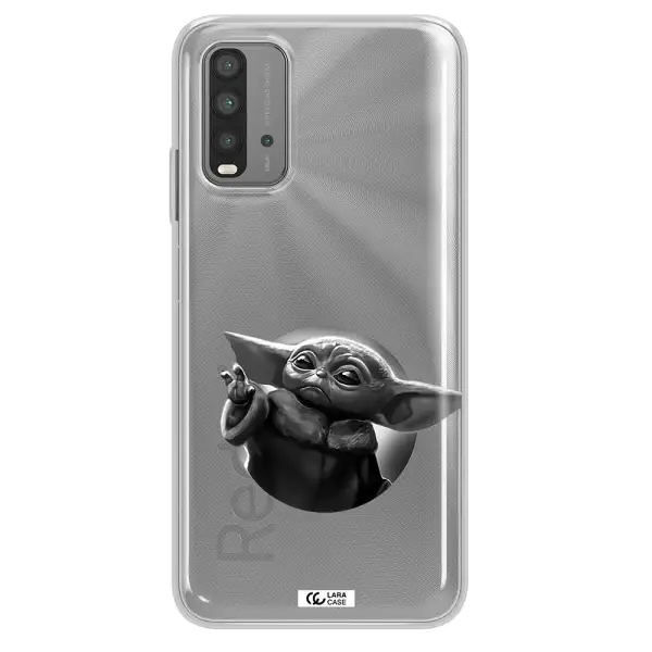 a black and white image of a baby yoda Xiaomi Redmi 9T Clear TPU Case