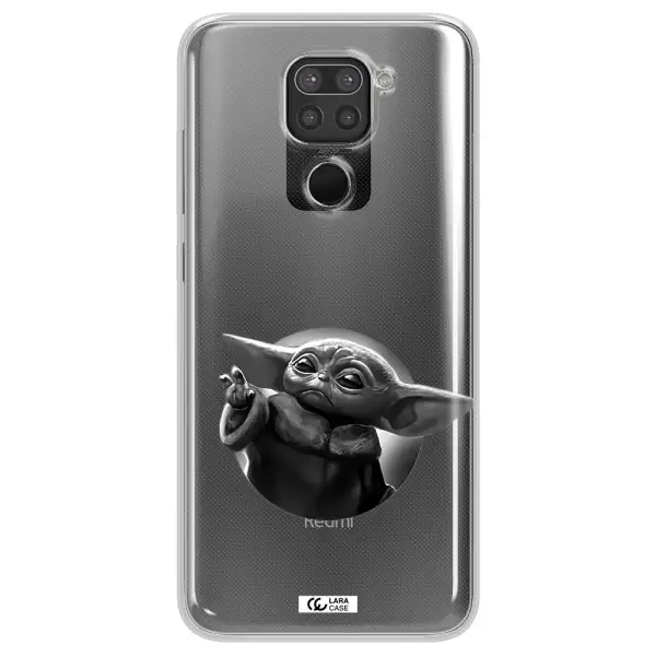 a black and white image of a baby yoda Xiaomi Redmi Note 9 Clear TPU Case