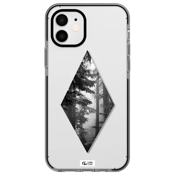 a diamond shaped image of trees Apple iPhone 11 impact black border Case