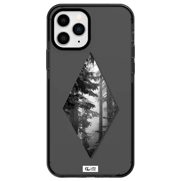 a diamond shaped image of trees Apple iPhone 11 pro max impact Smoke Black Case