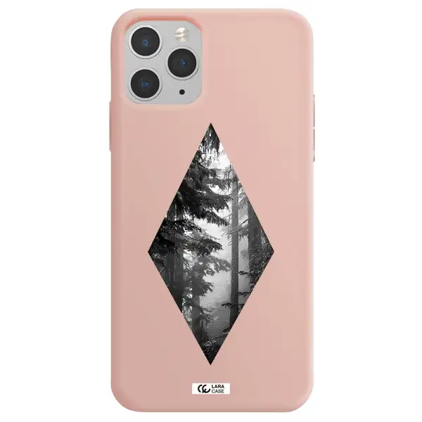 a diamond shaped image of trees Apple iPhone 11 pro max Silicone pastel pink Case