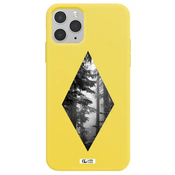 a diamond shaped image of trees Apple iPhone 11 pro Silicone canary yellow Case