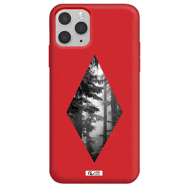a diamond shaped image of trees Apple iPhone 11 pro Silicone Imperial Red Case