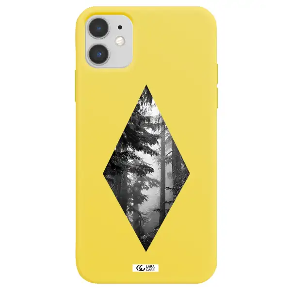 a diamond shaped image of trees Apple iPhone 11 Silicone canary yellow Case