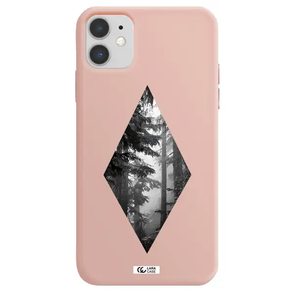 a diamond shaped image of trees Apple iPhone 11 Silicone pastel pink Case