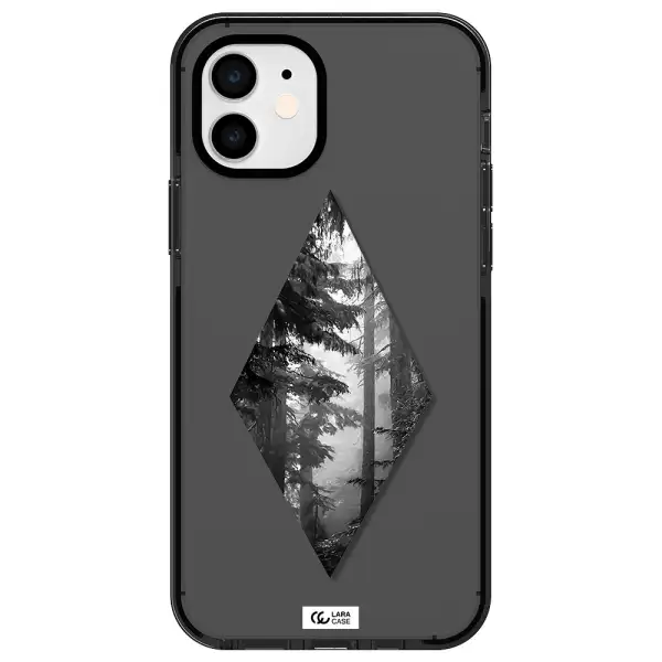 a diamond shaped image of trees Apple iPhone 12 impact Smoke Black Case