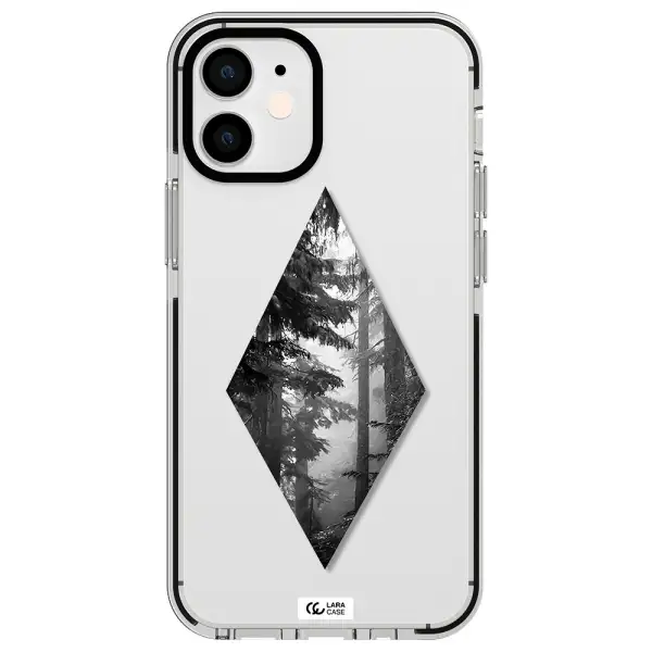 a diamond shaped image of trees Apple iPhone 12 mini impact black border Case