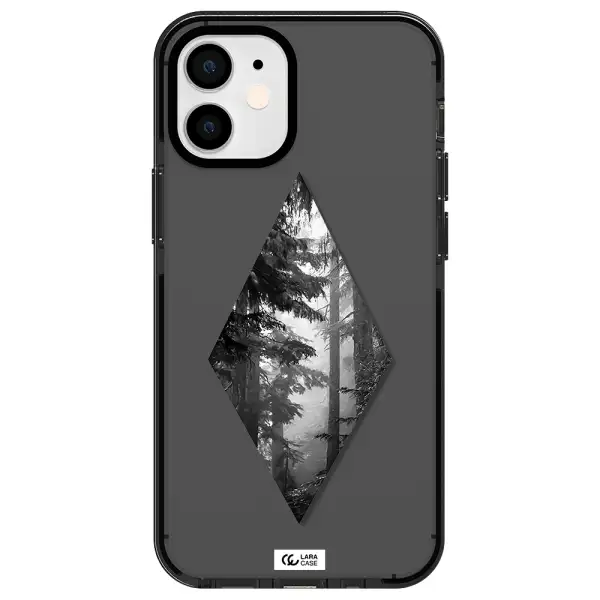 a diamond shaped image of trees Apple iPhone 12 mini impact Smoke Black Case